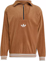 Order adidas Originals 三葉草反光天鵝絨半拉鍊棕色長袖上衣 IB3421