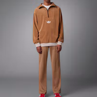 Details for adidas Originals 三葉草反光天鵝絨半拉鍊棕色長袖上衣 IB3421