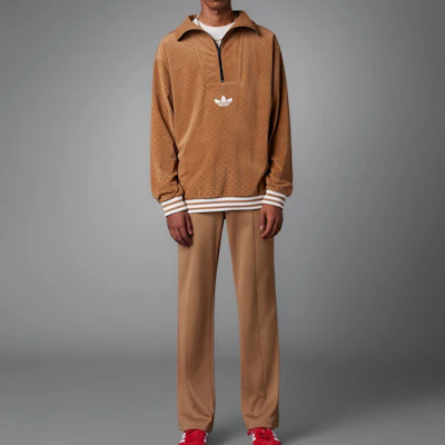 adidas Originals 三葉草反光天鵝絨半拉鍊棕色長袖上衣 IB3421 Details for adidas Originals 三葉草反光天鵝絨半拉鍊棕色長袖上衣 IB3421