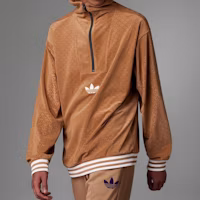 Sizing adidas Originals 三葉草反光天鵝絨半拉鍊棕色長袖上衣 IB3421