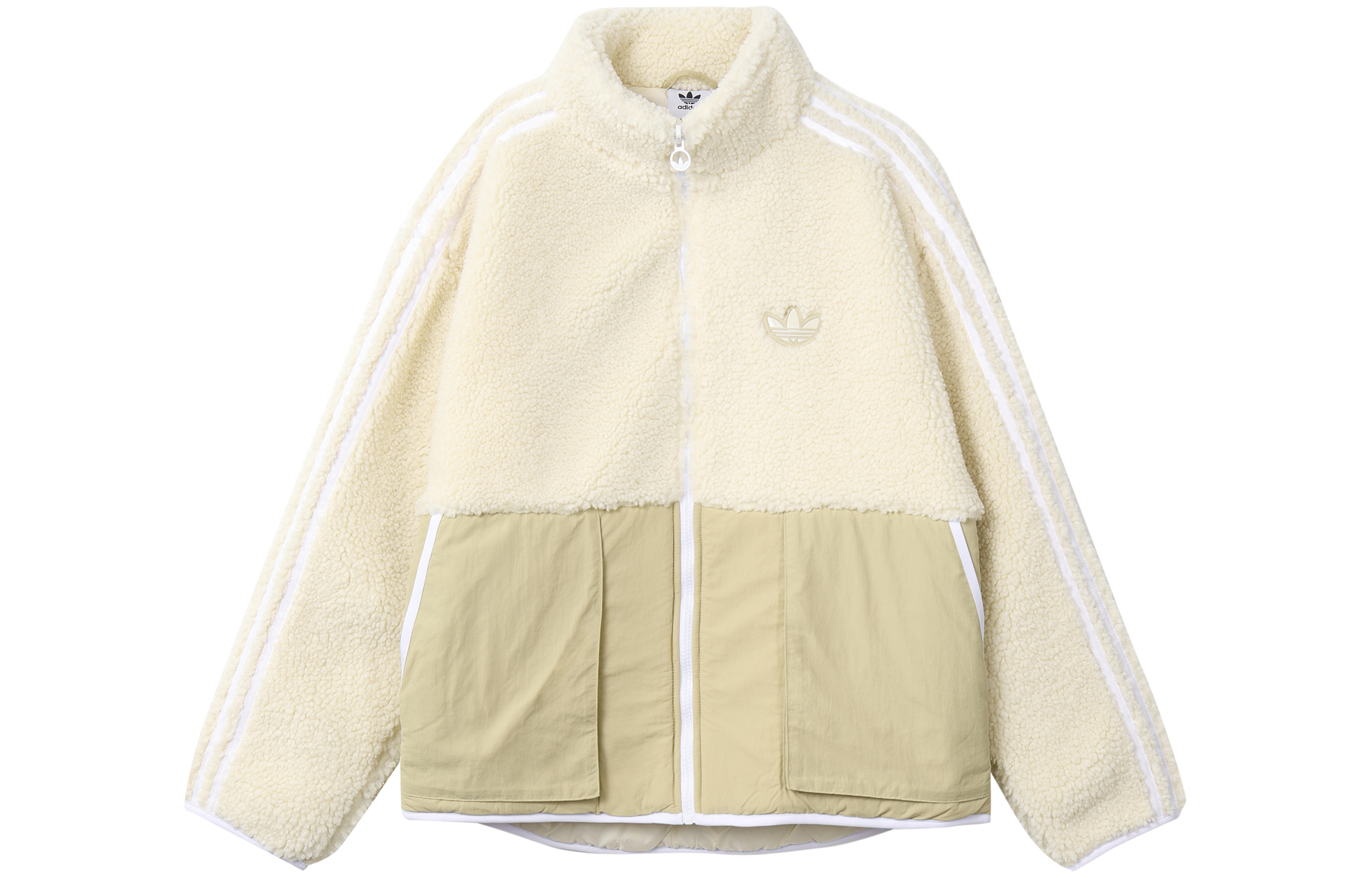 adidas Originals Trefoil Retro Fleece Jacket with Embroidered Logo - Unisex Off-White HY1378