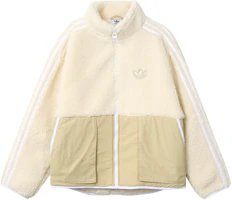 adidas Originals Trefoil Retro Fleece Jacket with Embroidered Logo - Unisex Off-White HY1378 adidas Originals Trefoil Retro Fleece Jacket with Embroidered Logo - Unisex Off-White HY1378