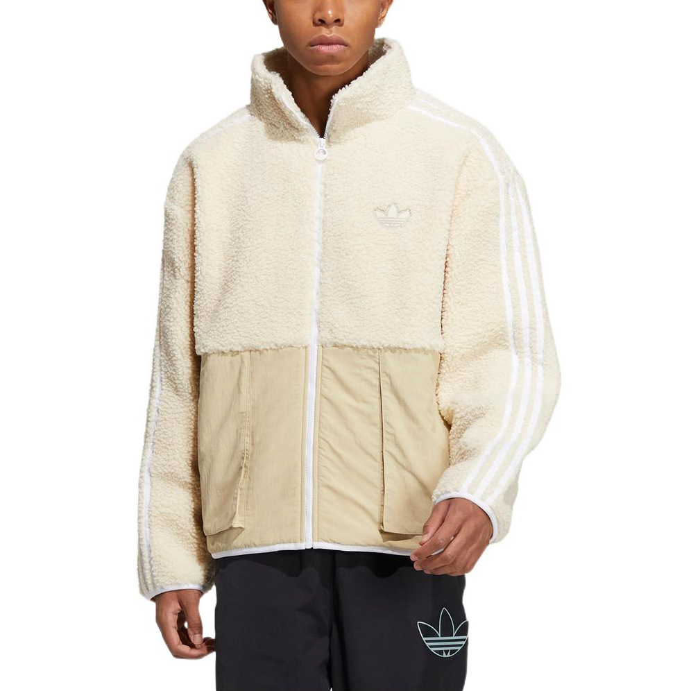 Shop 아디다스 오리지널 트레포일 레트로 플리스 자켓 자수 로고 - 유니섹스 오프화이트 HY1378