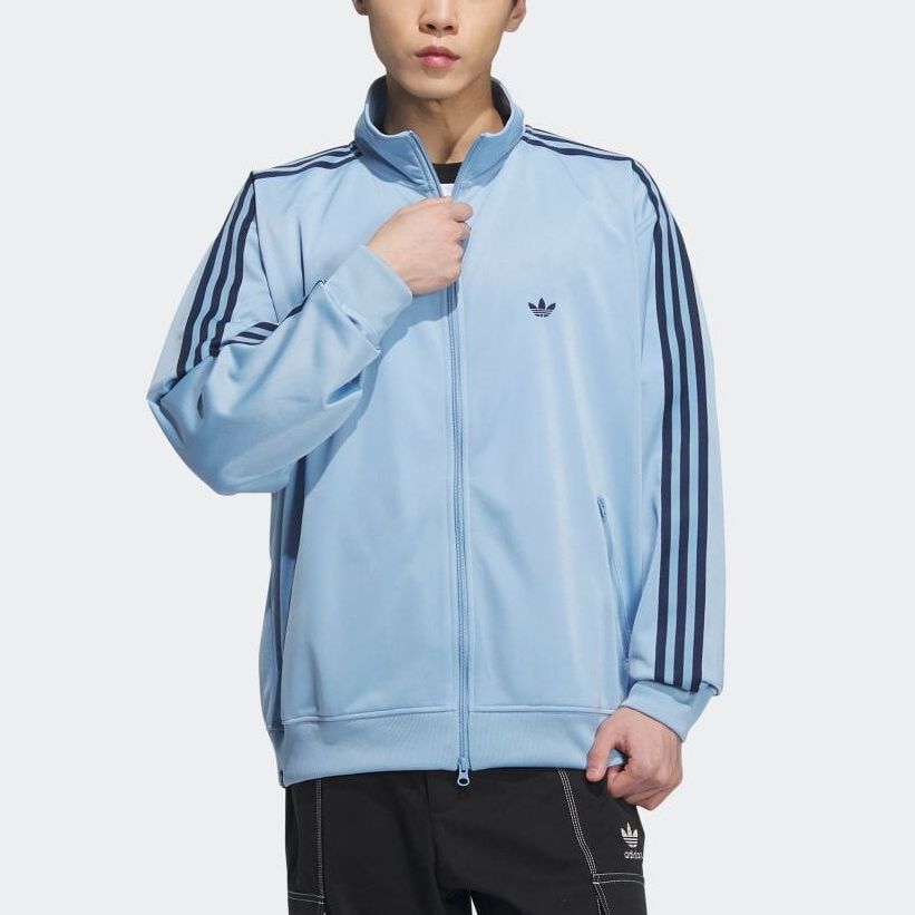 adidas Originals Trefoil Striped Logo Print Retro Zip Jacket Light Blue Unisex IK9150 圖 3