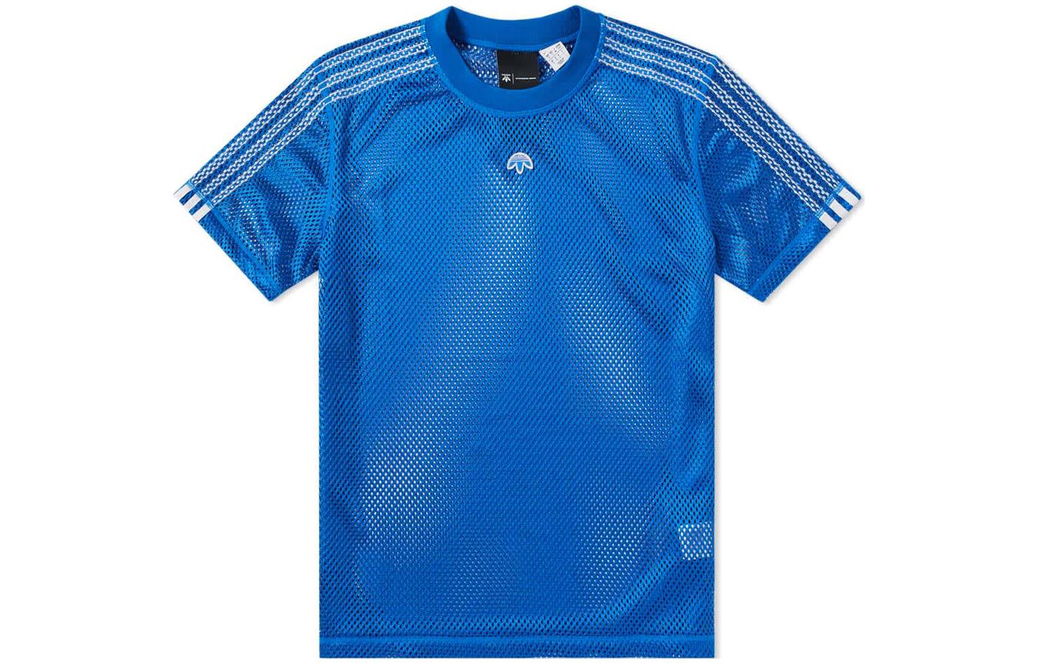 adidas Originals Trefoil Striped Mesh Crewneck T-Shirt Blue  Tee CV5284