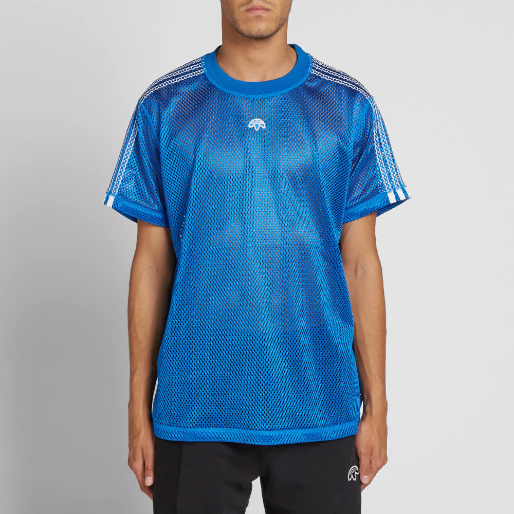 Shop adidas Originals Trefoil Striped Mesh Crewneck T-Shirt Blue  Tee CV5284