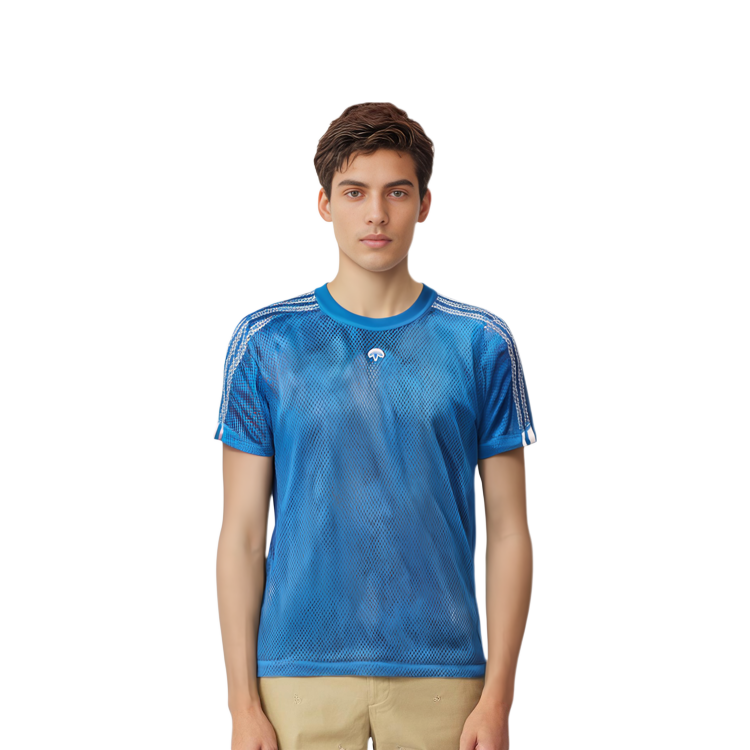 Details for adidas Originals Trefoil Striped Mesh Crewneck T-Shirt Blue  Tee CV5284