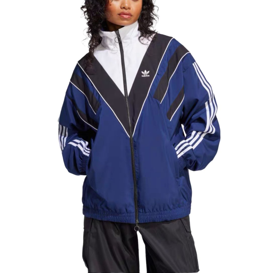 Shop adidas Originals 三葉草男女藍色防風透氣拉鍊外套 JW9740