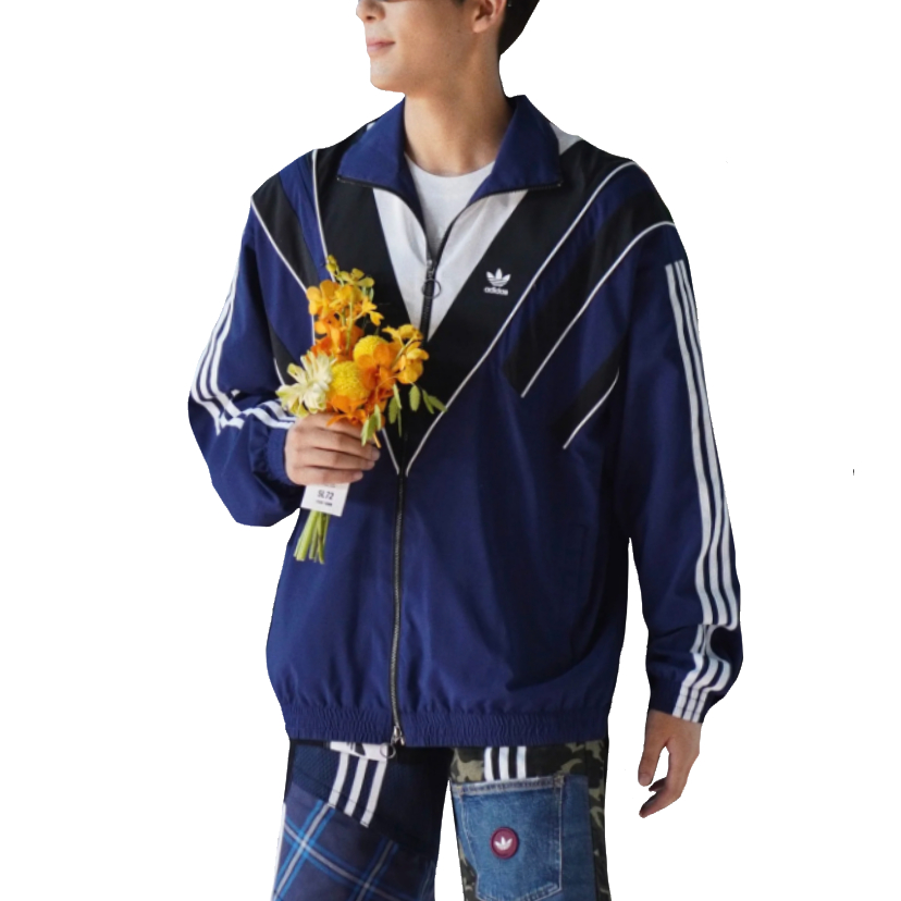 Cheap adidas Originals 三葉草男女藍色防風透氣拉鍊外套 JW9740