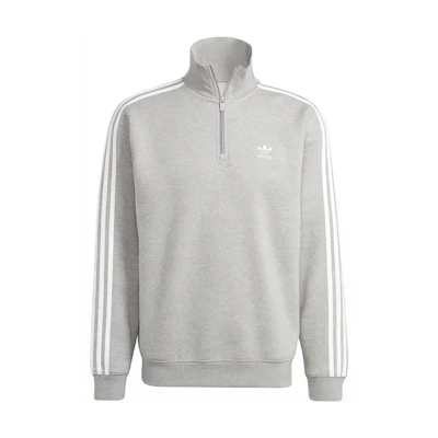 adidas Originals Tri-Stripe Logo Grey Stand-Collar Long-Sleeve Sweatshirt Men IL2497