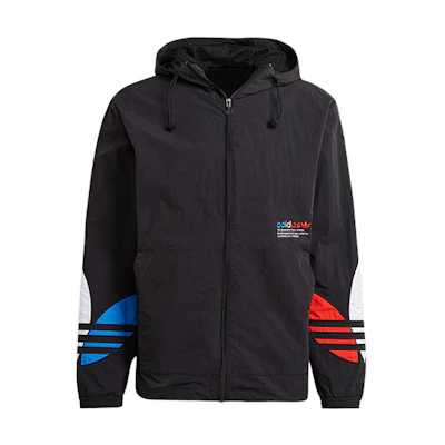 adidas Originals Tricolor Windbreaker Hooded Jacket Black Running秋 GN3559