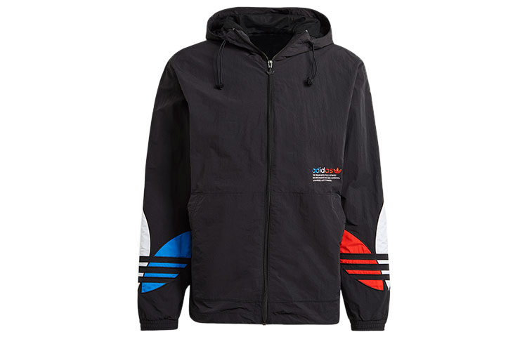 Order adidas Originals Tricolor Windbreaker Hooded Jacket Hitam Lari秋 GN3559