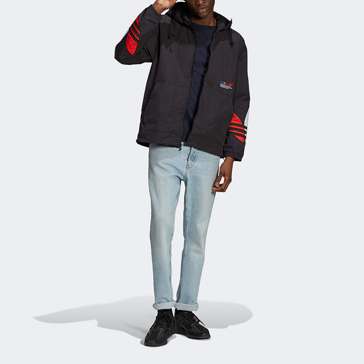Lookbook adidas Originals Tricolor Windbreaker Hooded Jacket Hitam Lari秋 GN3559
