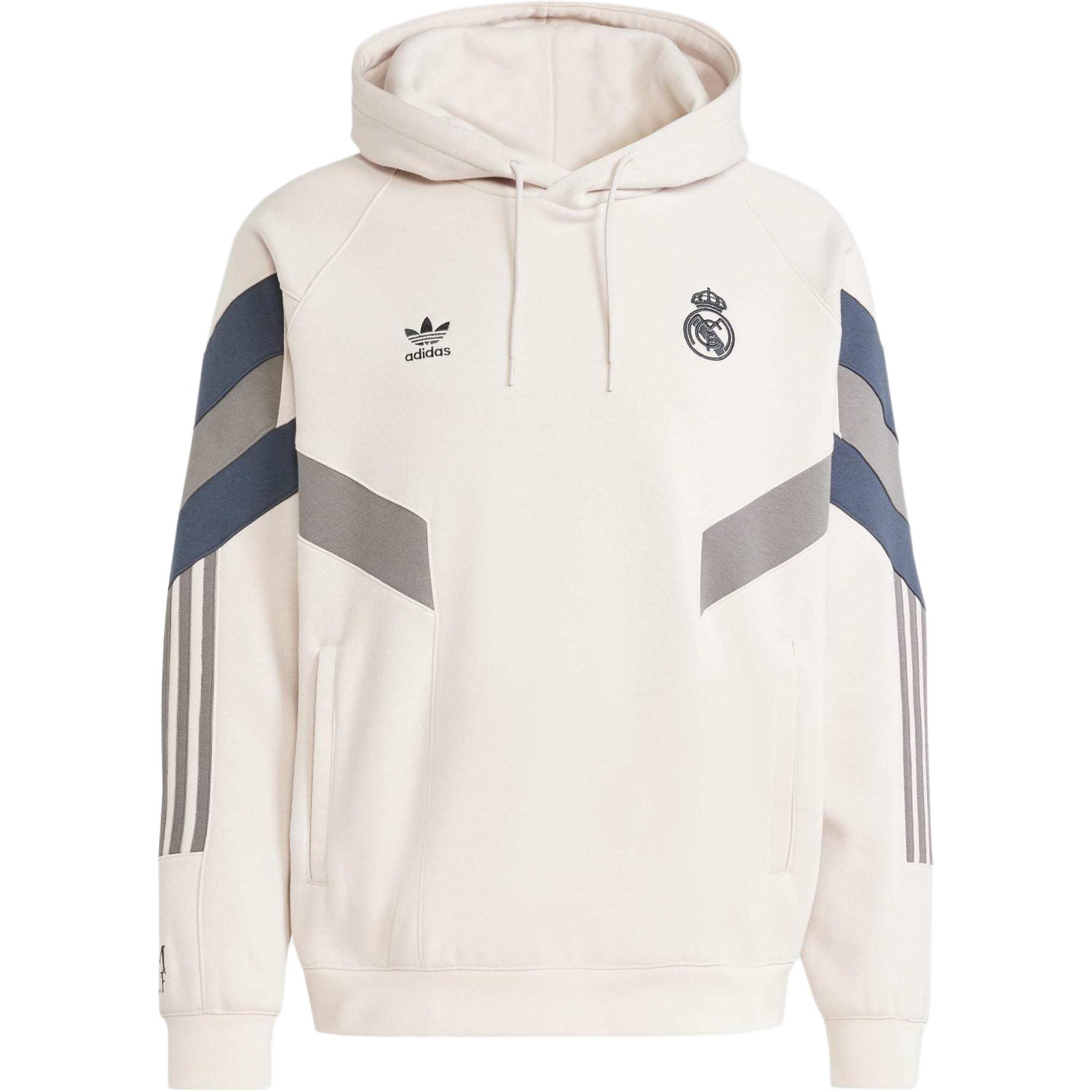adidas Originals Unisex Retro Football Striped Hoodie Cream with Logo Embroidery IM7466