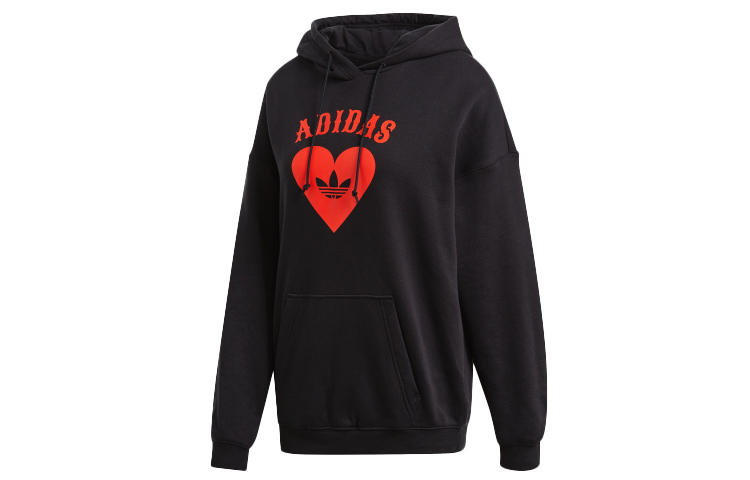 adidas Originals V-Day Heart Print Pullover Hoodie Unisex - Black FH8565