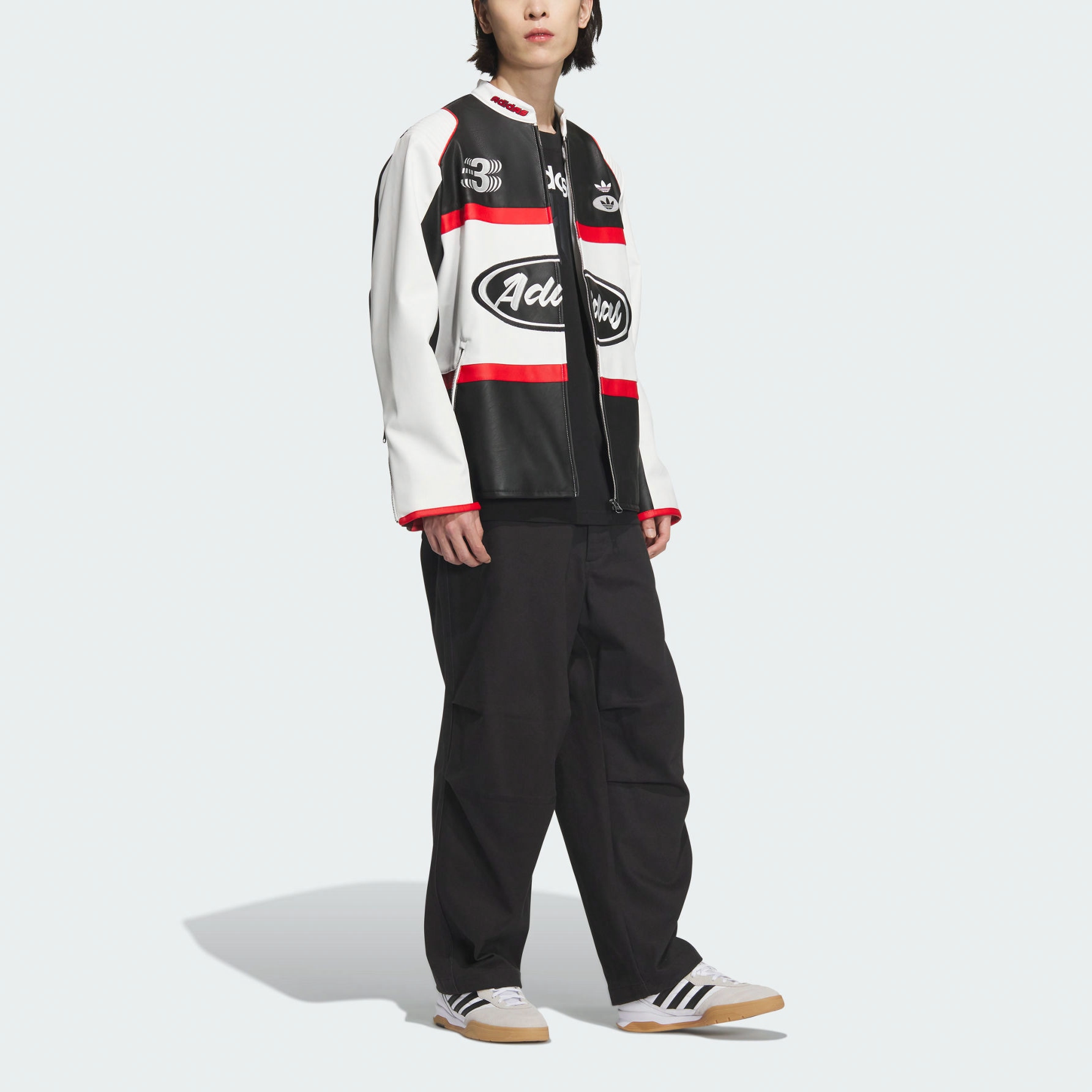 Purchase adidas Originals V-DAY SS25 Jaket Fit Longgar Logo Putih/Hitam. JM8031