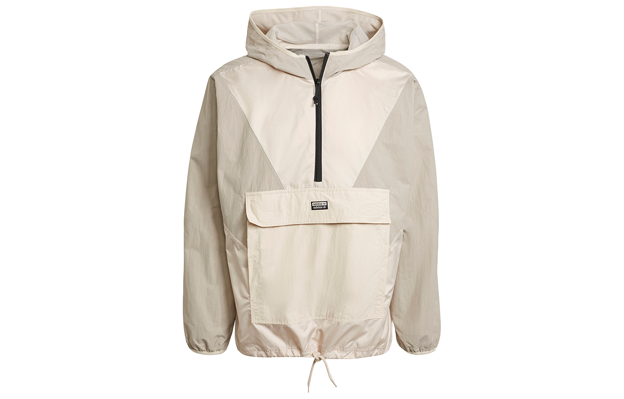 adidas Originals V-line Woven Half-Zip Hooded Jacket Khaki Casual Wear GN6769