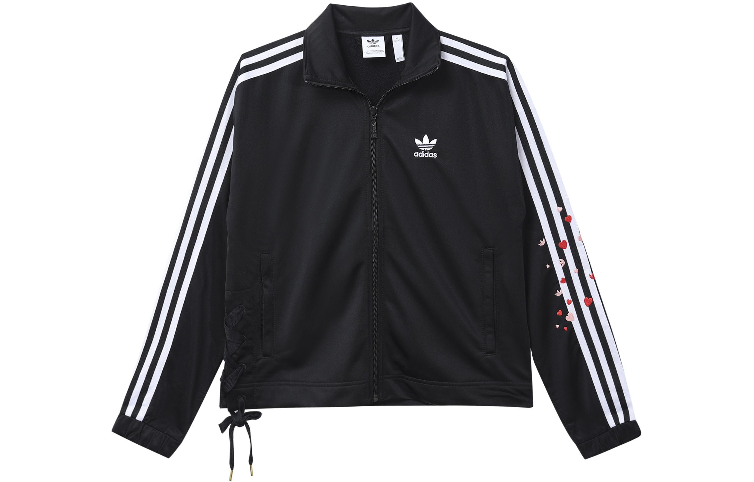 adidas Originals Valentine's Day Track Jacket Black with Side Lace & Heart Embroidery GK7174
