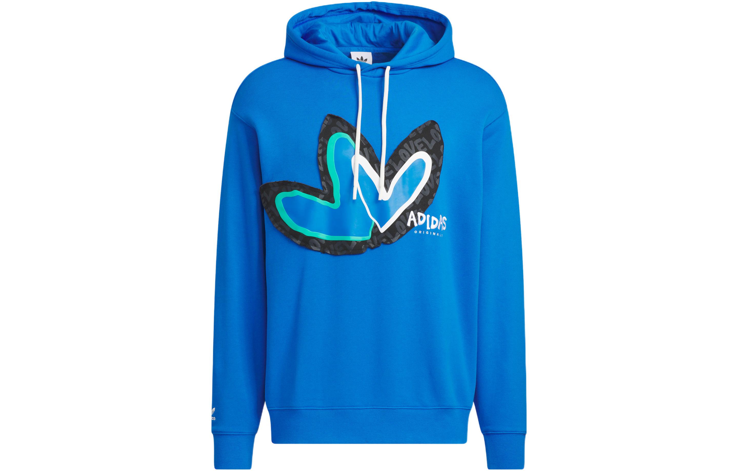 adidas Originals Valentine's Heart Logo Hoodie Blue Unisex Pullover Casualwear IK8650