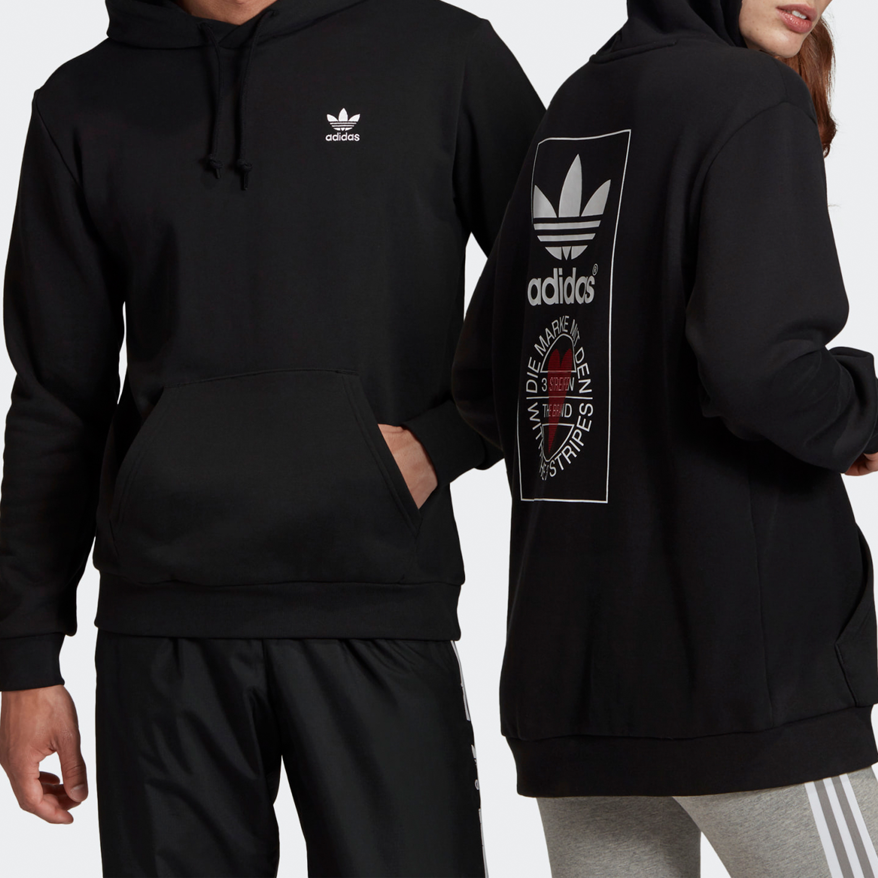 Cheap adidas Originals Valentine's Hoodie Black Pullover with Back Logo GK7164