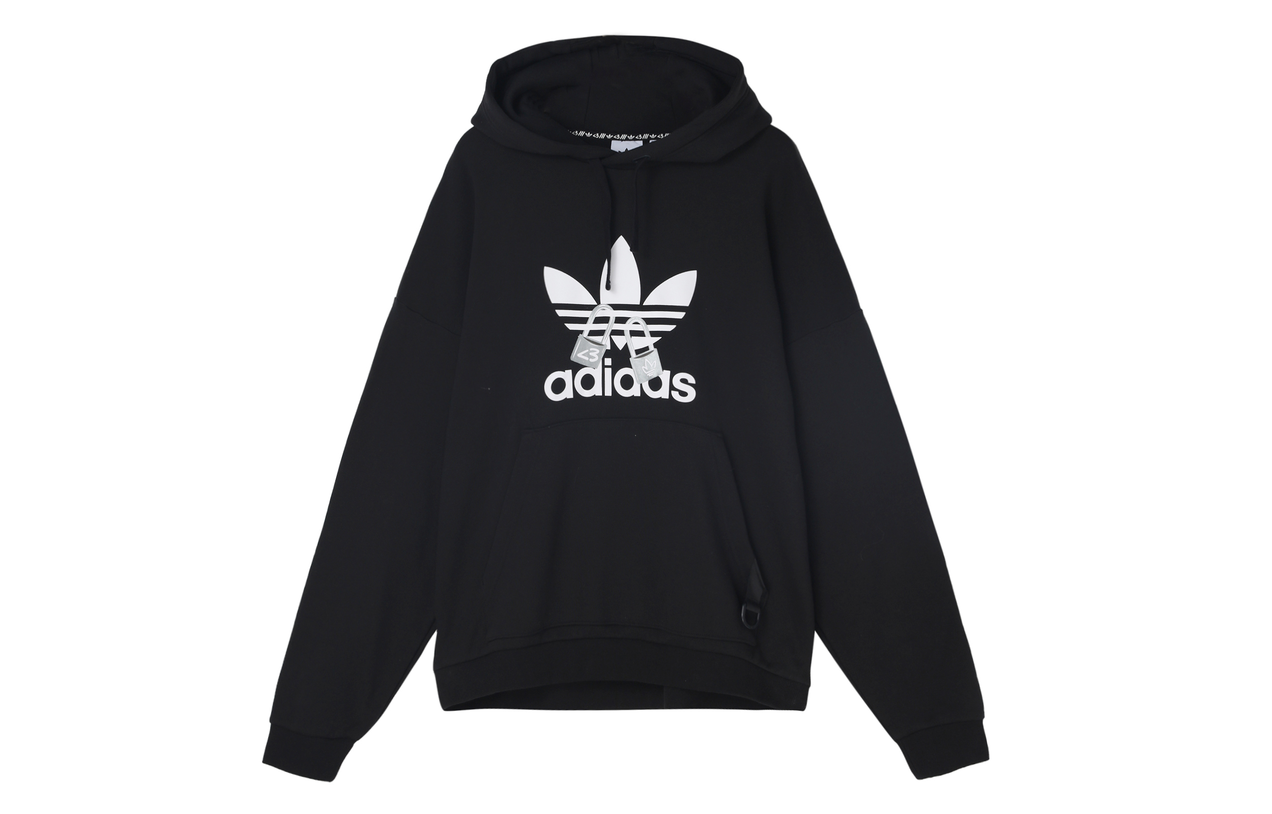 adidas Originals Vday Trefoil Hoodie Black College Style Pullover Sweatshirt HA3654