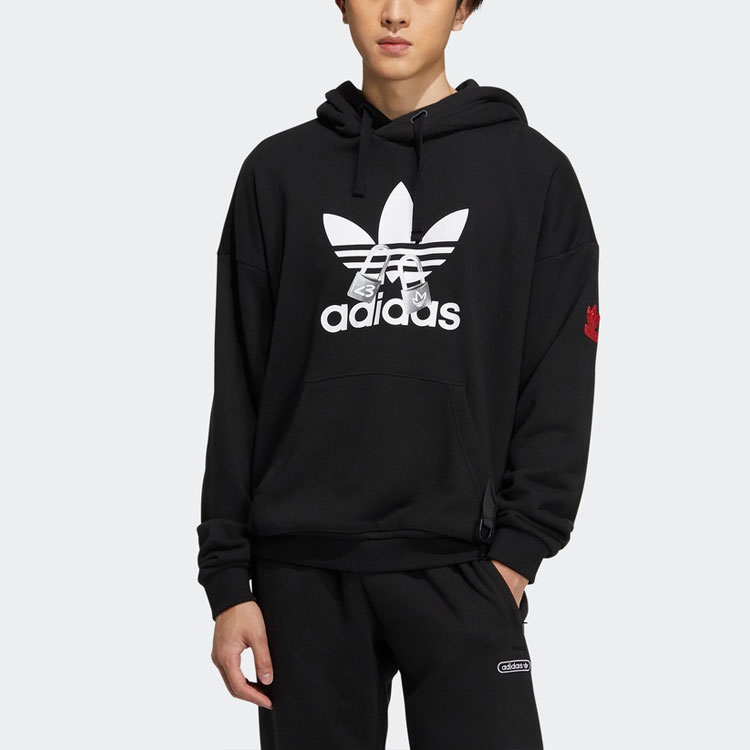 adidas Originals Vday Trefoil Hoodie Black College Style Pullover Sweatshirt HA3654 圖 4