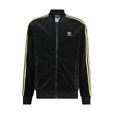 adidas Originals Velour Stripe Logo Embroidered Zip Jacket Black () HR3445