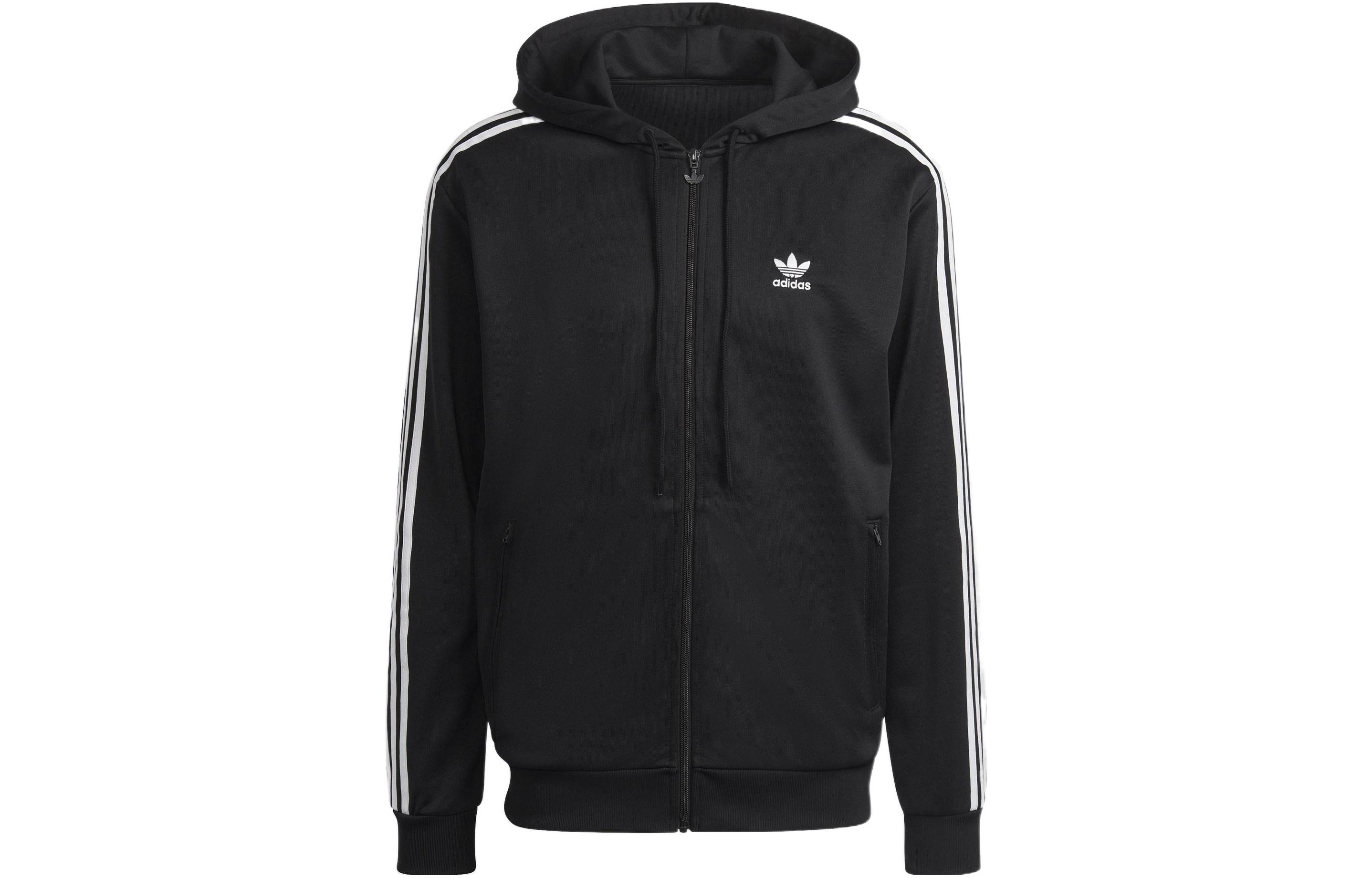 adidas Originals Vintage Stripe Logo Hoodie Jacket Black HB9512