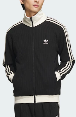 阿迪达斯三叶草复古条纹华夫针织夹克男女款黑色 JW0110 Lookbook 阿迪达斯三叶草复古条纹华夫针织夹克男女款黑色 JW0110