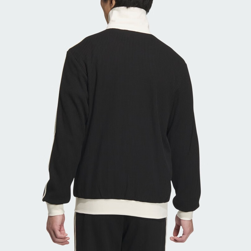 Purchase 阿迪达斯三叶草复古条纹华夫针织夹克男女款黑色 JW0110