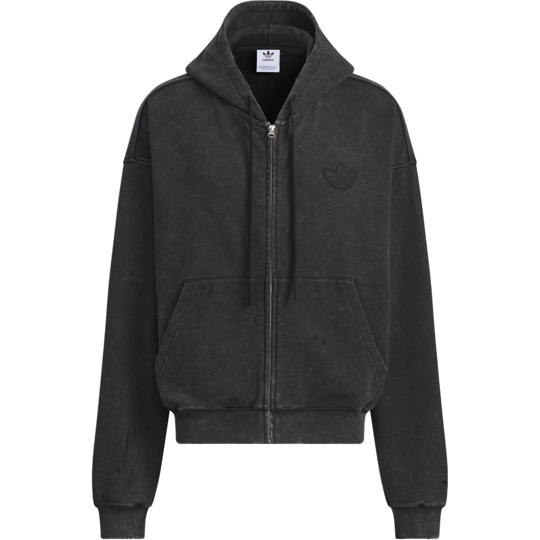 adidas Originals Washed Hooded Jacket Retro Loose Fit Long Sleeve Black Men’s JM7285