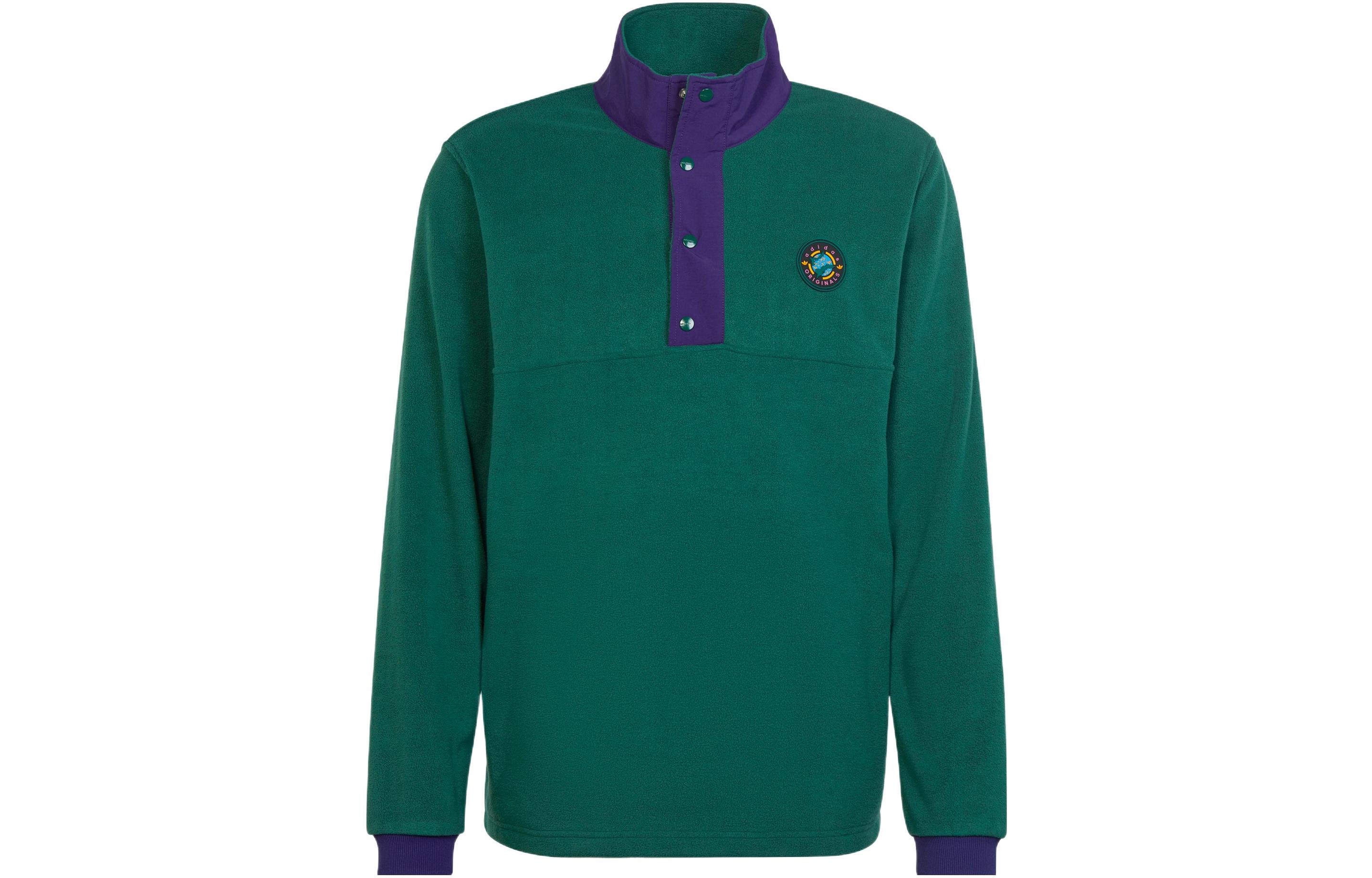 adidas Originals WH Snap Fleece Retro Colorblock Embroidered Sweatshirt Green Men II8483