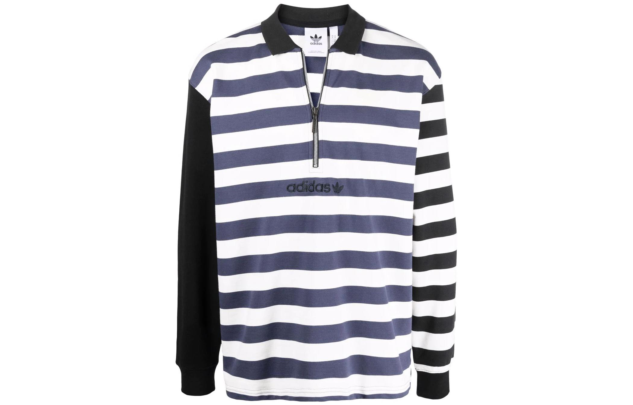 adidas Originals White 3-Stripes Half-Zip Sweatshirt with Logo Print HE4704