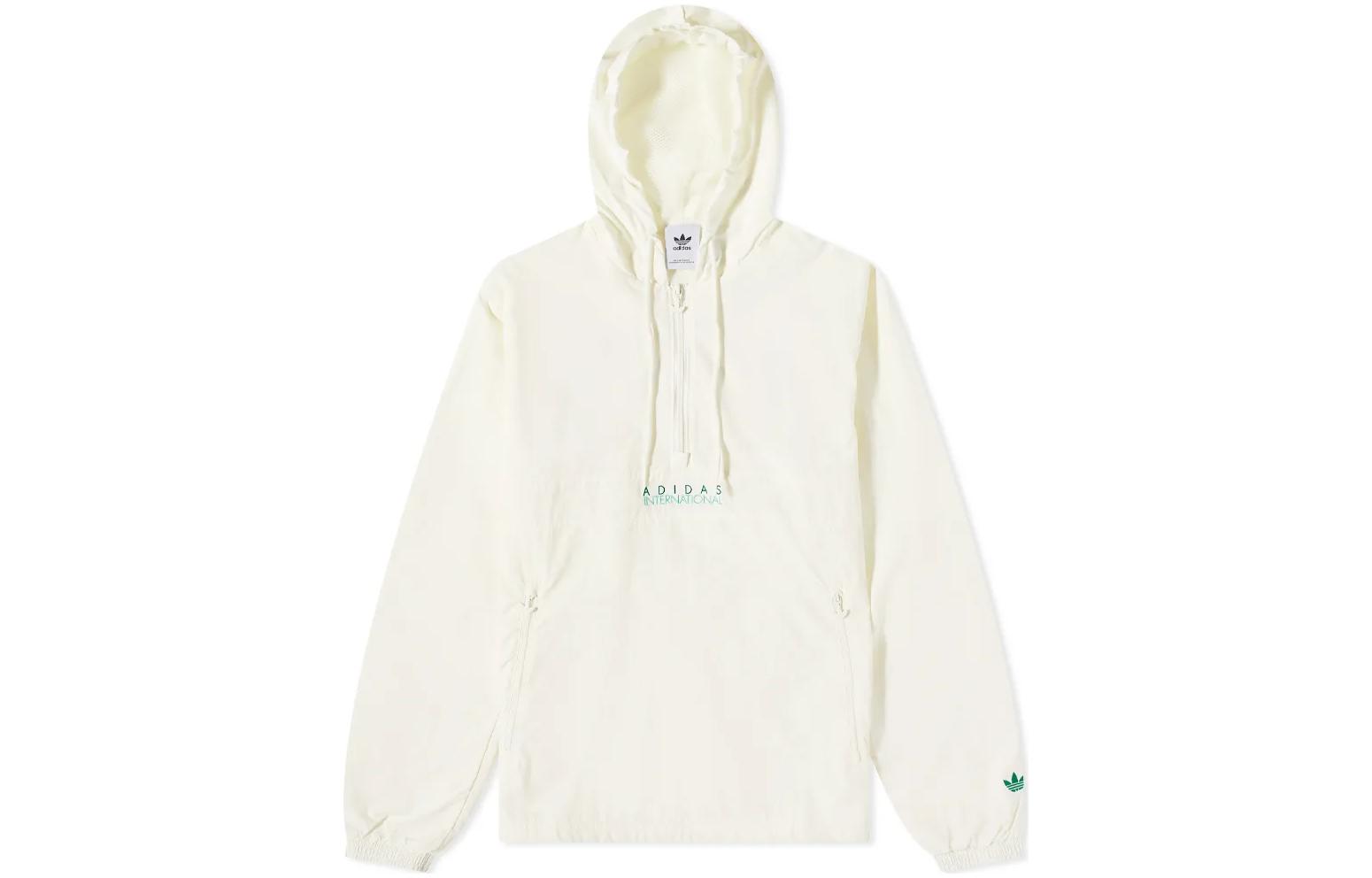 adidas Originals White Letter Print Hooded Windbreaker Jacket HF4913