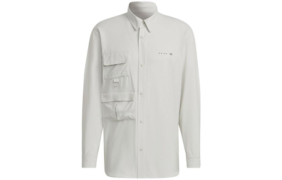adidas Originals White Outdoor Casual Logo Embroidered Button-Up Jacket HK2766