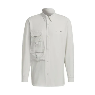 adidas Originals White Outdoor Casual Logo Embroidered Button-Up Jacket HK2766