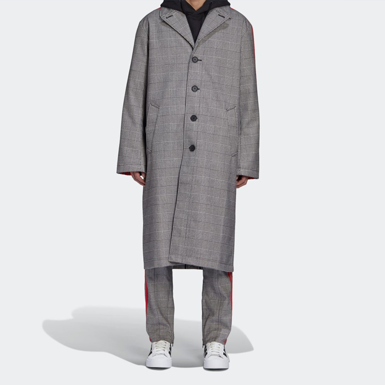 Shop adidas Originals x 424 Grey Checkered Trench Coat Collaboration FS6235