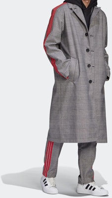adidas Originals x 424 Grey Checkered Trench Coat Collaboration FS6235 Details for adidas Originals x 424 Grey Checkered Trench Coat Collaboration FS6235