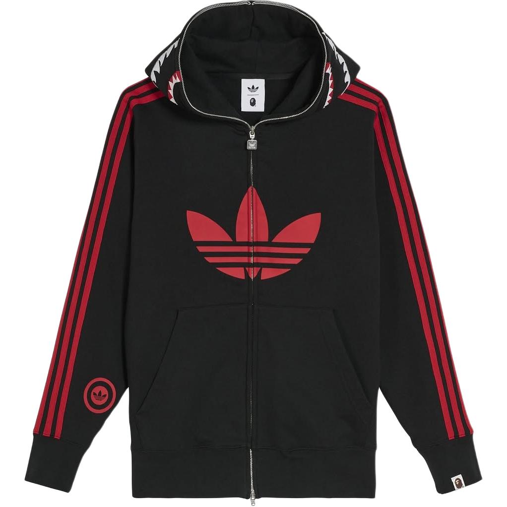 adidas Originals A BATHING APE SS25 Striped Hoodie Jacket Red/Black Unisex. JN7119 圖 2