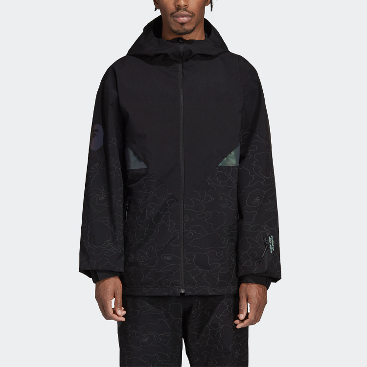 Purchase 阿迪达斯 Originals x BAPE 黑色反光条纹连帽雪服夹克 DU0202