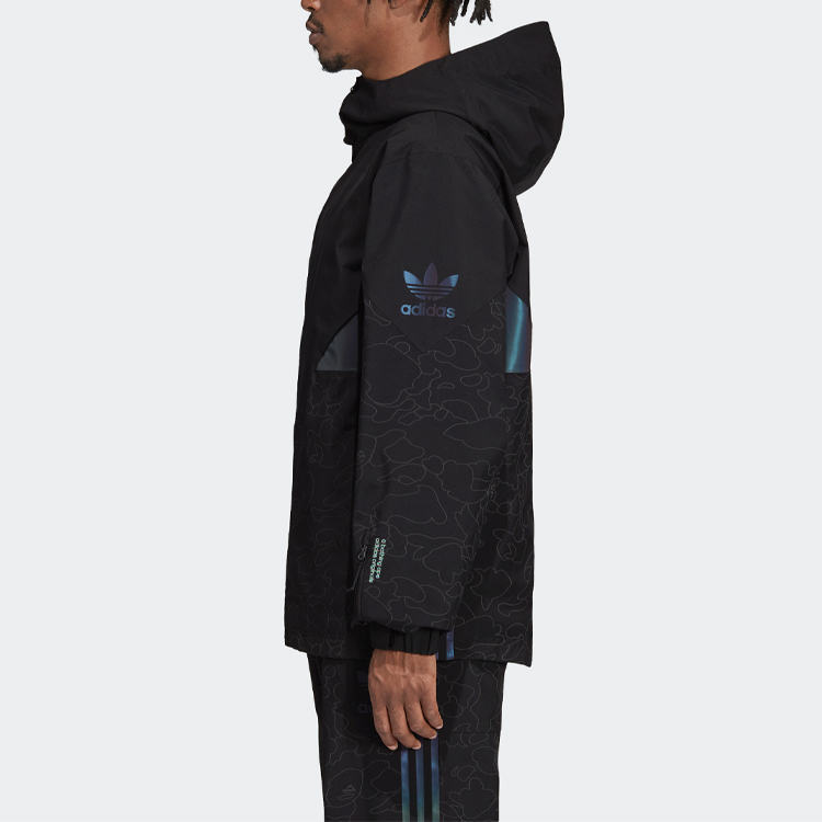 Sizing 阿迪达斯 Originals x BAPE 黑色反光条纹连帽雪服夹克 DU0202
