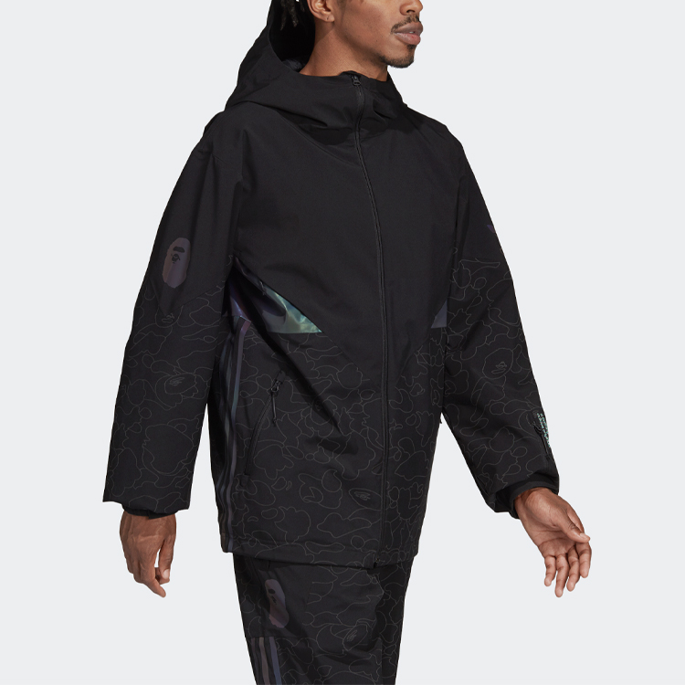 Cheap 阿迪达斯 Originals x BAPE 黑色反光条纹连帽雪服夹克 DU0202
