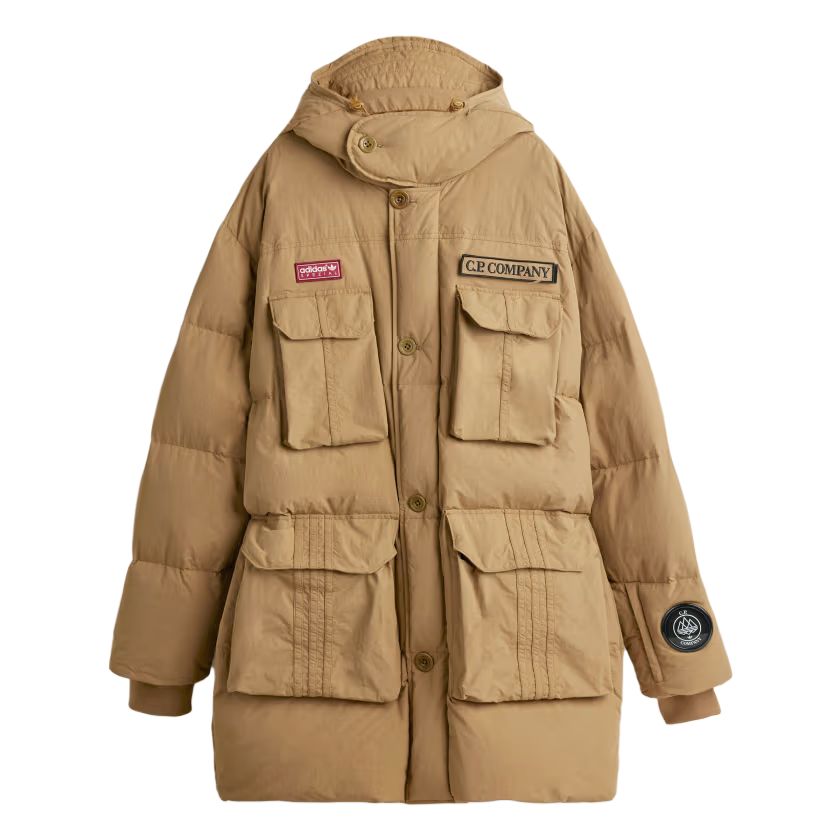 adidas Originals x C.P. Company FW24 Unisex Loose Fit Down Jacket Light Brown. JE8673