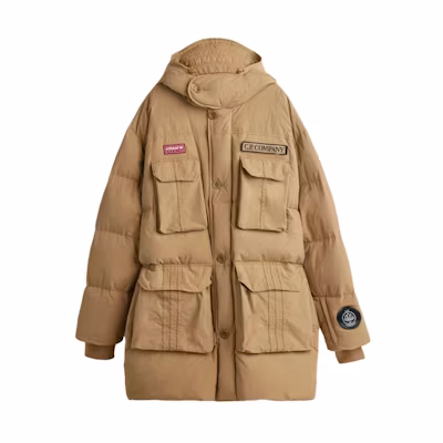 adidas Originals C.P. Company FW24 Unisex Loose Fit Down Jacket Light Brown. JE8673