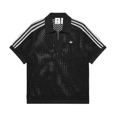 adidas Originals CLOT Edison Chen Stripe Mesh Polo Shirt Black Unisex FW24. JE9593