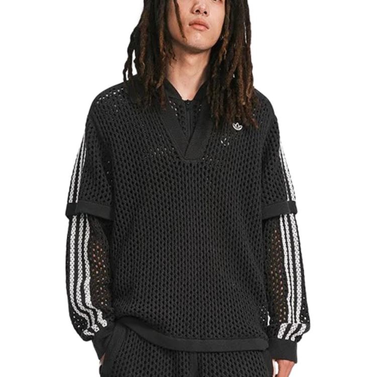 Shop 阿迪达斯Originals x CLOT陈冠希条纹网眼POLO衫黑色男女同款 FW24 JE9593