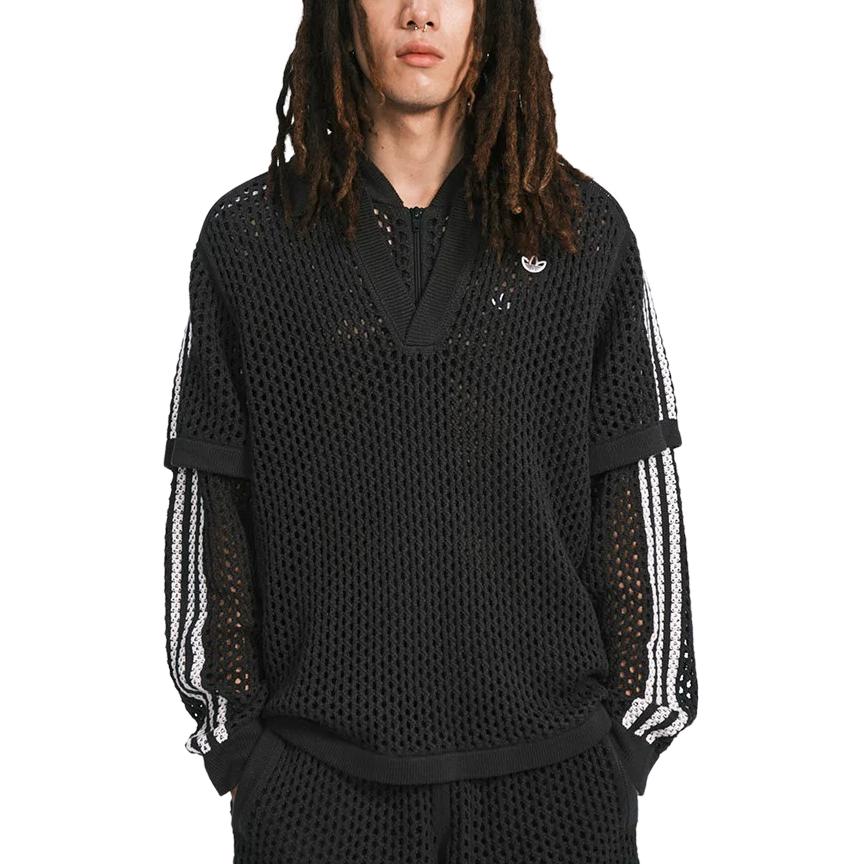 Purchase 阿迪达斯Originals x CLOT陈冠希条纹网眼POLO衫黑色男女同款 FW24 JE9593