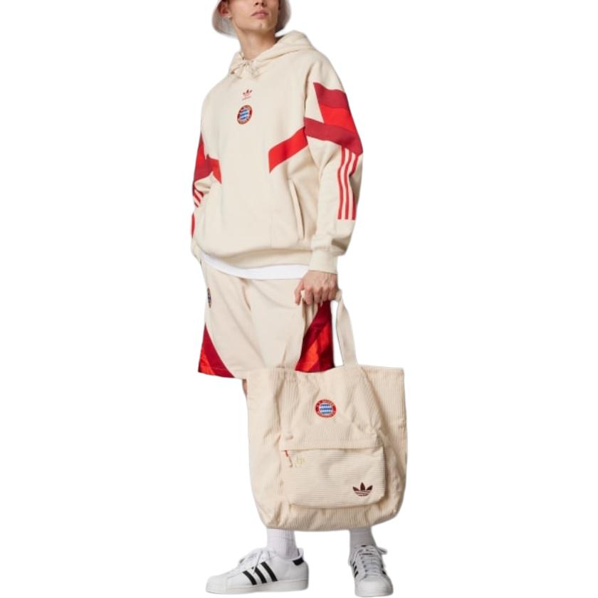 Details for adidas Originals x FC Bayern FW24 Hoodie Logo Garis Linen Striped. IS6513