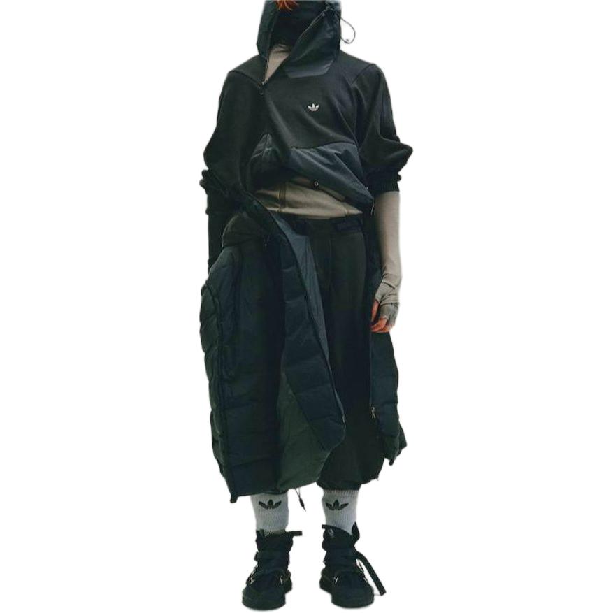Lookbook アディダス オリジナルス x HAMCUS FW23 男女兼用キルティングフードパファージャケット ブラック IX4343