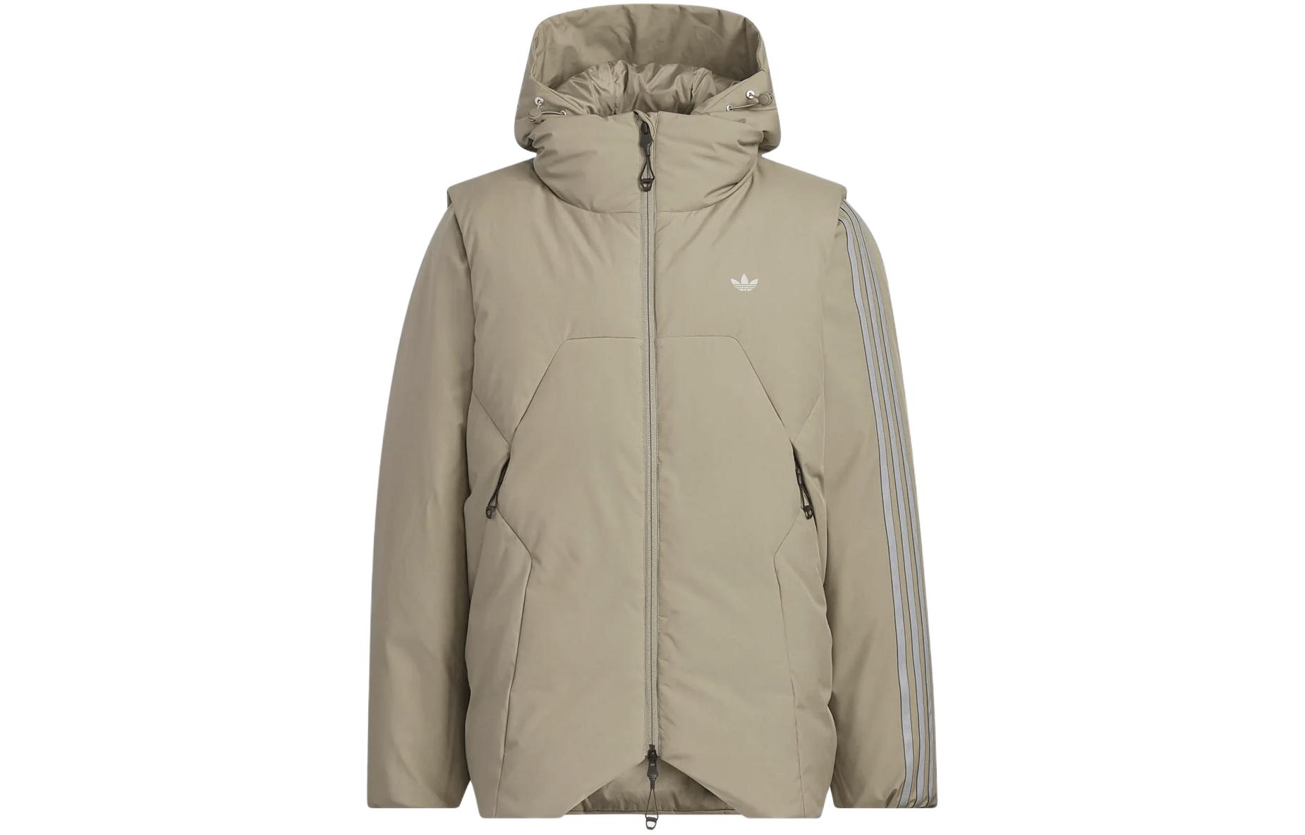 Order adidas Originals x HAMCUS FW23 Three-Stripes Logo Hooded Puffer Jacket Khaki Unisex IY5050